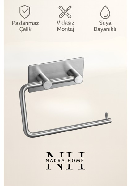 Paslanmaz Çelik Yapışkanlı Tuvalet Kağıdı Askılığı | Delmeden Montaj | Wc Kağıtlığı | Neme Dayanıklı