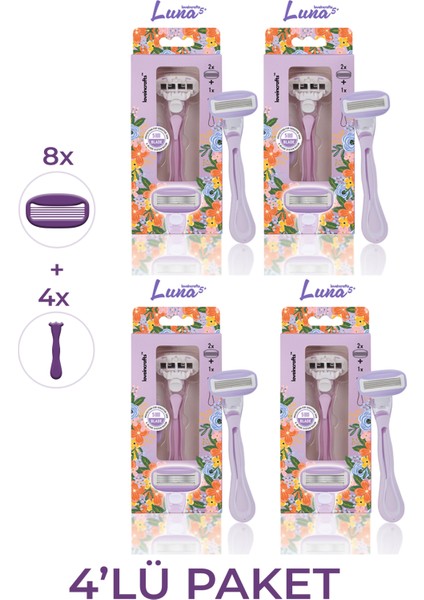 4'lü Paket Luna 5 Bıçaklı Kadın Tıraş Makinesi 2 Yedek Tıraş Bıçağı Başlıklı - Bikini Bölgesi