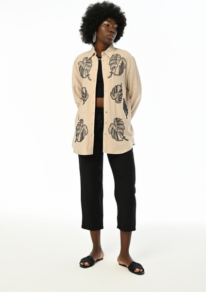 Kadın Önü Taş Işlemeli Oversize Gömlek fırsatları