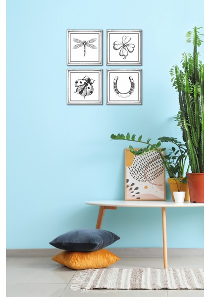 El Yapımı Ahşap Duvar Seti – Şans Sembolleri Serisi (Yusufçuk, Yonca, Uğur Böceği, Nal) fırsatları