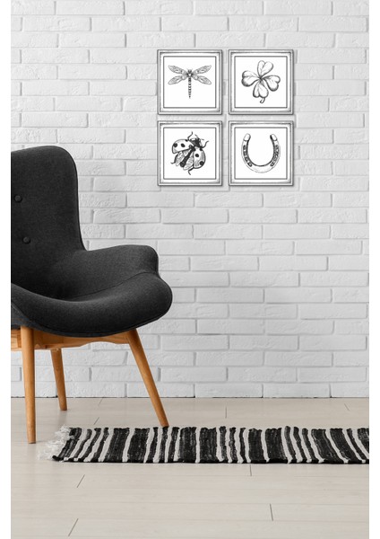 El Yapımı Ahşap Duvar Seti – Şans Sembolleri Serisi (Yusufçuk, Yonca, Uğur Böceği, Nal)