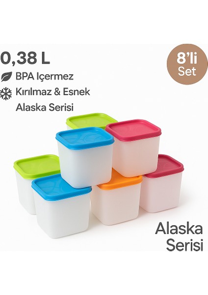 Alaska 8’li 0,38 L Renkli Kapaklı Buzluk Saklama Kabı – Bpa Free, Esnek ve Kırılmaz fiyatları