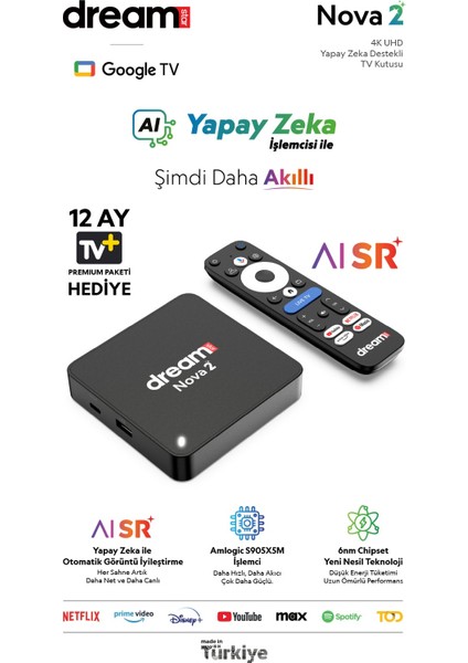 Nova 2 | TV+ (12 Ay Premium Üyelik Hediyeli) 4K Lisansli Android TV Box | 2GB Ram | 32GB Hafıza fırsatları