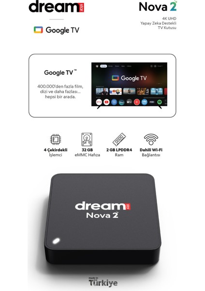 Nova 2 | TV+ (12 Ay Premium Üyelik Hediyeli) 4K Lisansli Android TV Box | 2GB Ram | 32GB Hafıza indirimleri