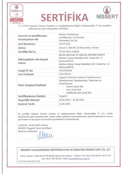 Yüksek Yayla Süzme Çiçek Balı Organik 460 gr