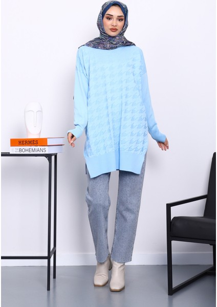 Bebe Mavi Kazayağı Desenli Soğuk İplik Triko Tunik fiyatları