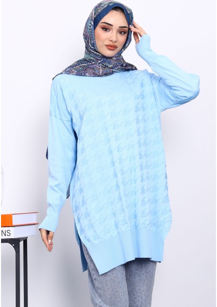 Bebe Mavi Kazayağı Desenli Soğuk İplik Triko Tunik modelleri