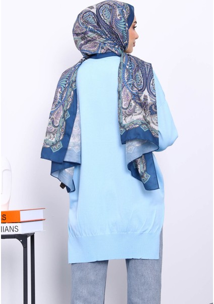 Bebe Mavi Kazayağı Desenli Soğuk İplik Triko Tunik fırsatları