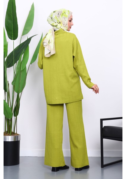 Yağ Yeşili Gömlek Yaka Düğmeli Pantolonlu Triko Takım fırsatları