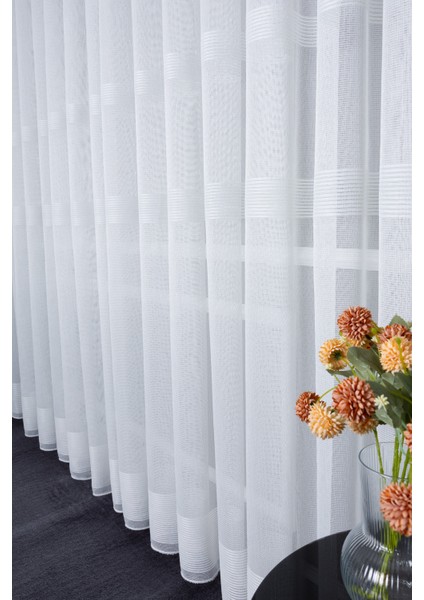 Nevra Sedef Işlemeli 1/2 Orta Pileli Ütü Istemez Kırışmaz Yeni Sezon Salon Oda Tül Perdesi