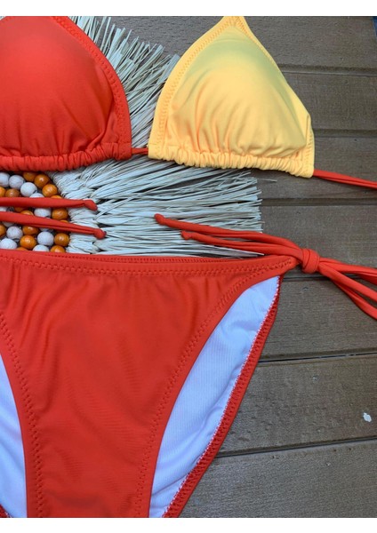 Kadın Likralı Yandan Boyundan Bağlamalı Şık Ipli Üçgen Bikini Takım fiyatları