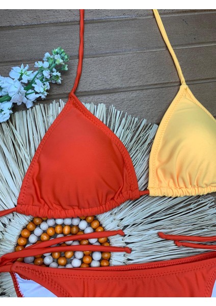 Kadın Likralı Yandan Boyundan Bağlamalı Şık Ipli Üçgen Bikini Takım modelleri