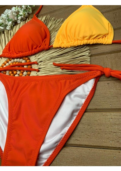 Kadın Likralı Yandan Boyundan Bağlamalı Şık Ipli Üçgen Bikini Takım fırsatları