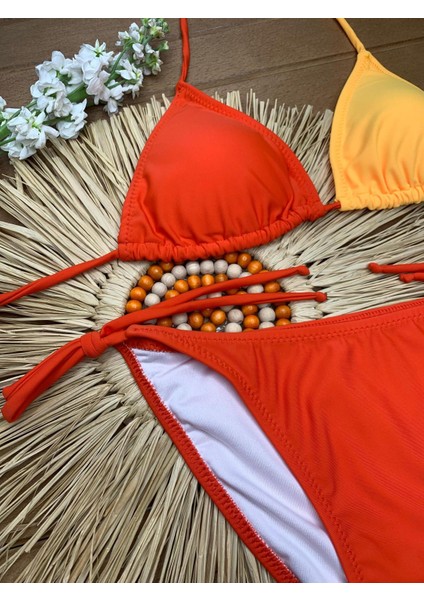 Kadın Likralı Yandan Boyundan Bağlamalı Şık Ipli Üçgen Bikini Takım indirimleri