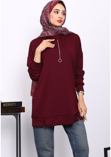 Mürdüm Yaka Detaylı Modal Tunik