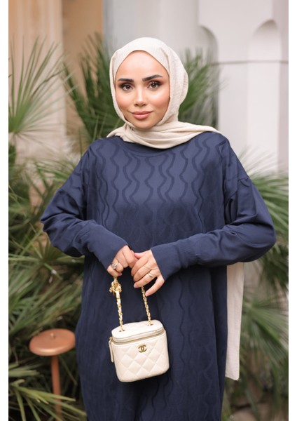 Lacivert Bisiklet Yaka Soğuk İplik Triko Tunik fiyatları