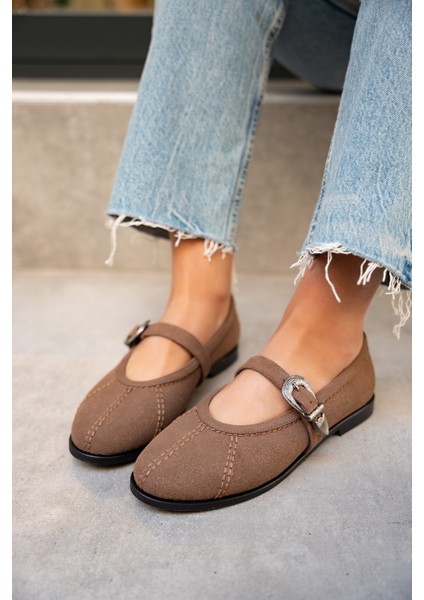 Opsis Acı Kahve Süet Düz Taban Kemer Detaylı Babet fiyatları