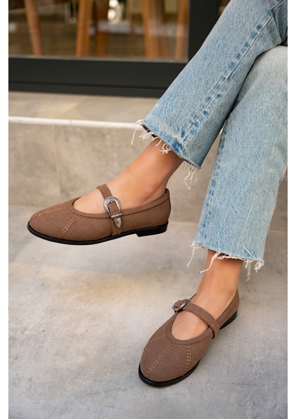 Opsis Acı Kahve Süet Düz Taban Kemer Detaylı Babet modelleri