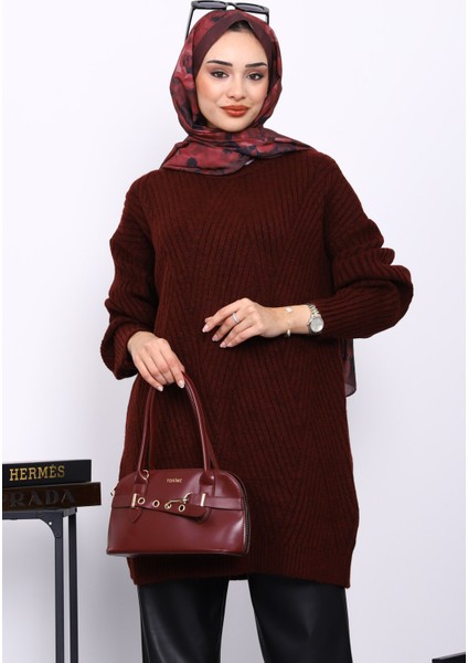 Bordo Bisiklet Yaka Triko Kazak