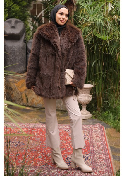 Kahverengi Kemerli Astarlı Kürk Kaban fiyatları