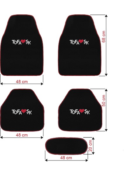 Tofaş Şahin Doğan Kartal Nakışlı Siyah Oto Paspas & Vites Konsol Halısı & Torpido Alt Sehpa Örtüsü