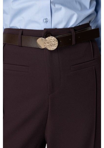 Kadın Beli Kemerli Bol Paça Pantolon 64133 Kahverengi fırsatları