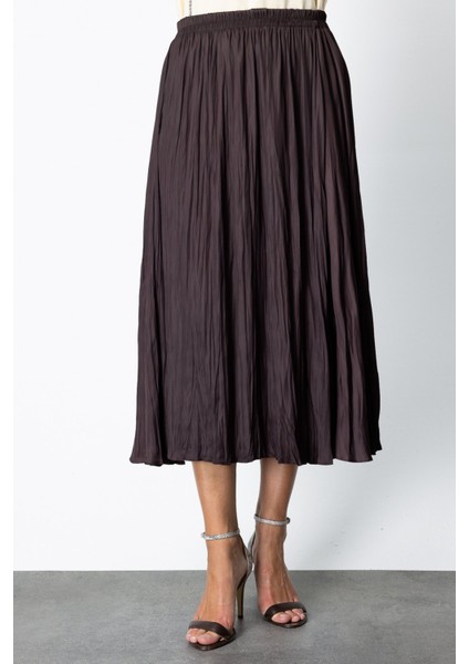 Kadın Kırışık Görünümlü Midi Etek 64209 Kahverengi modelleri