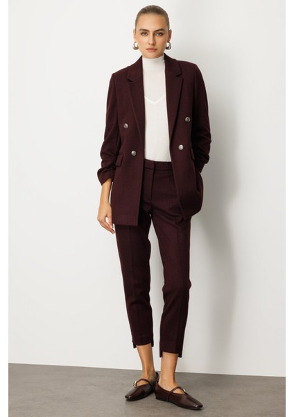 Kadın Balıksırtı Desenli Dar Paça Pantolon 5189 Bordo