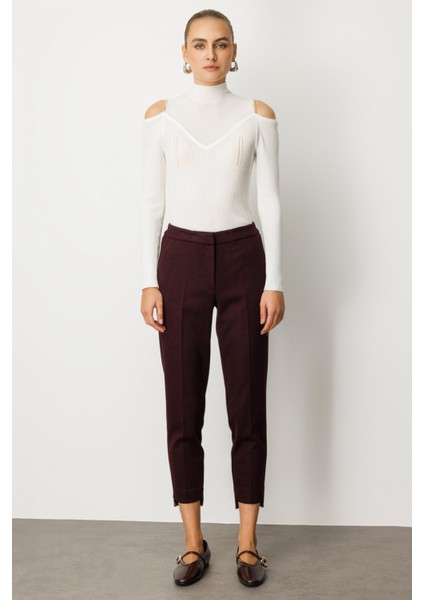 Kadın Balıksırtı Desenli Dar Paça Pantolon 5189 Bordo fiyatları