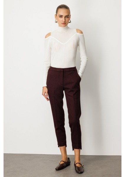 Kadın Balıksırtı Desenli Dar Paça Pantolon 5189 Bordo modelleri