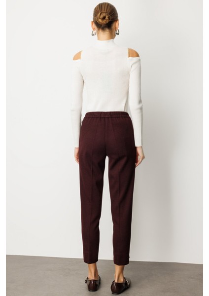 Kadın Balıksırtı Desenli Dar Paça Pantolon 5189 Bordo fırsatları