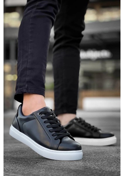 Kb-Bx1 Kuback Siyah Cilt Yüksek Beyaz Taban Günlük Erkek Ayakkabı