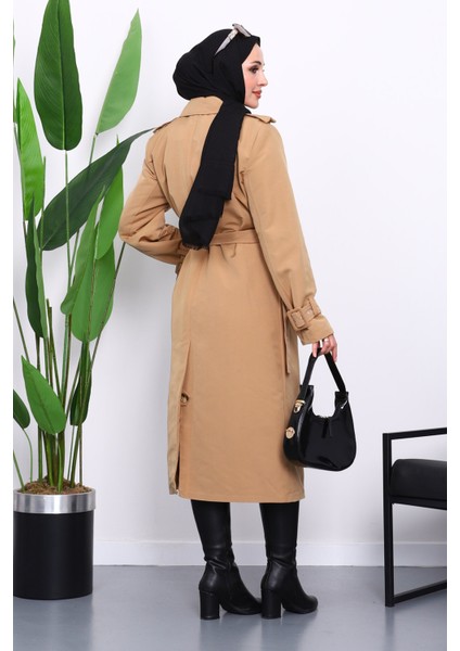Camel Kruvaze Yaka Astarlı Trençkot fırsatları