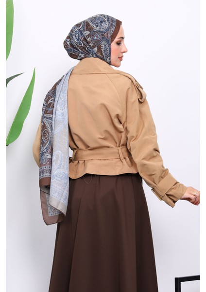 Camel Kruvaze Yaka Kemerli Kısa Trençkot fırsatları