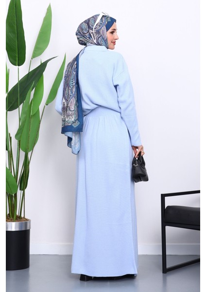 Bebe Mavi Gömlek Yaka Düğmeli Triko Etekli Takım fırsatları