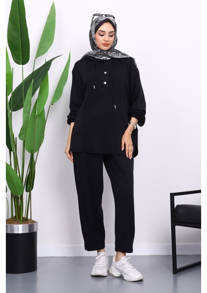 Siyah Yaka Çıtçıtlı Tunik Pantolonlu Takım fiyatları