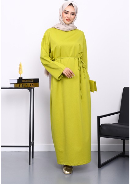 Yağ Yeşili İki İplik Modal Elbise