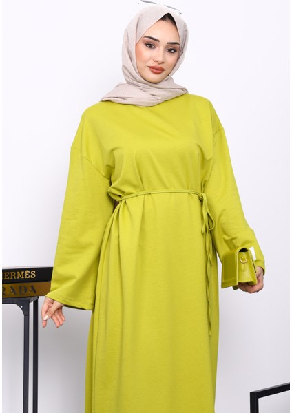 Yağ Yeşili İki İplik Modal Elbise modelleri