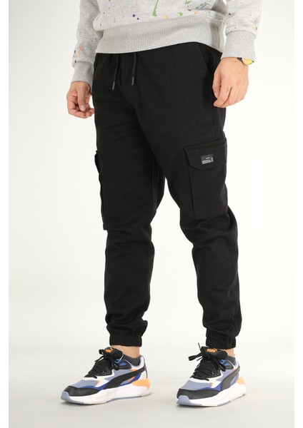 Erkek Siyah Kargo Cepli Jogger Pantolon Rahat Kesim Pamuklu Lastikli Paça modelleri