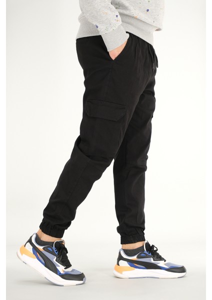 Erkek Siyah Kargo Cepli Jogger Pantolon Rahat Kesim Pamuklu Lastikli Paça indirimleri