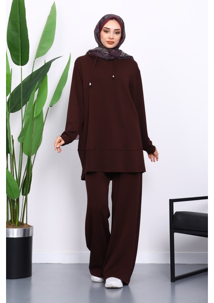 Bordo Kapşonlu Tunik Pantolonlu Takım