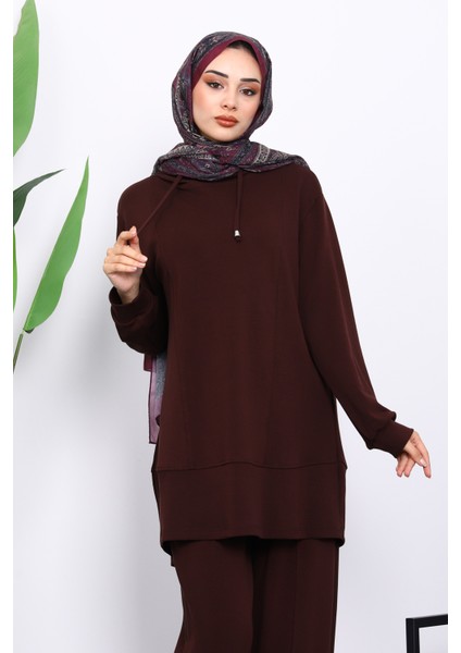 Bordo Kapşonlu Tunik Pantolonlu Takım modelleri