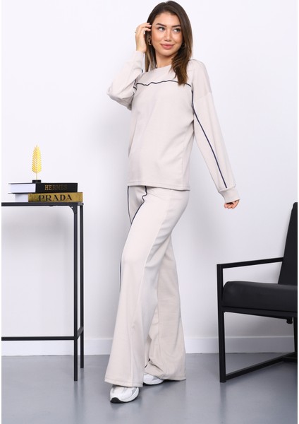 Taş Biye Detaylı Sweat Pantolonlu Takım