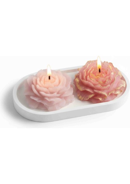 El Yapımı Şakayık Şeklinde Kokulu Dekoratif Mum Seti (2’li) – Pembe & Pudra, Şık Sunum Tabağı ile fiyatları