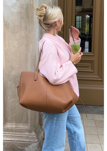 Pembe Bisiklet Yaka Yumuşak Dokulu Oversize Triko Kazak modelleri