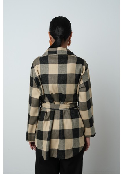 Kadın Ekose Desenli Tek Cepli Kuşaklı Tesettür Gömlek-Ceket indirimleri