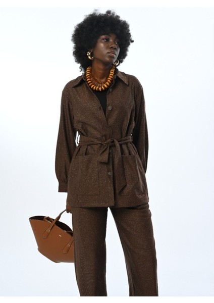 Kadın Çift Cepli Simli Kuşaklı Gömlek modelleri