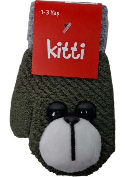 Spteks Kitti 1-3 Yaş Erkek Bebe Yeşil Renk Ayıcık Figürlü Kışlık Örme Eldiven modelleri