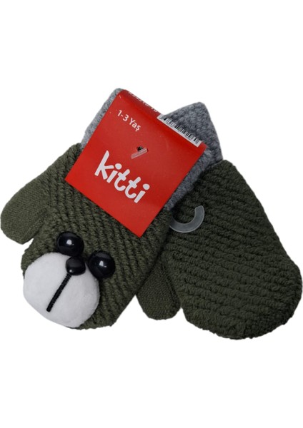 Spteks Kitti 1-3 Yaş Erkek Bebe Yeşil Renk Ayıcık Figürlü Kışlık Örme Eldiven indirimleri