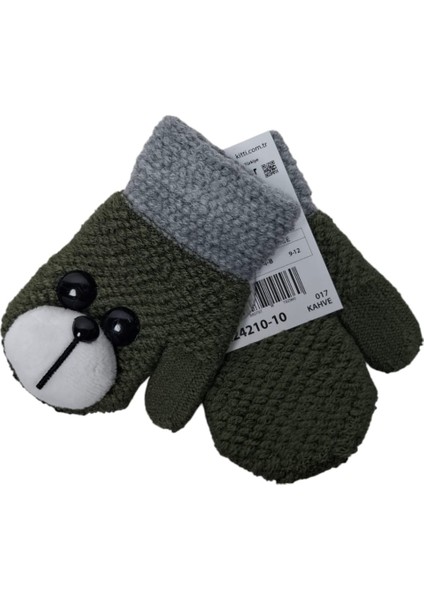 Spteks Kitti 1-3 Yaş Erkek Bebe Yeşil Renk Ayıcık Figürlü Kışlık Örme Eldiven